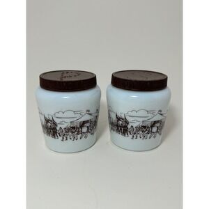 Vintage Milk Glass mustard jar Salt and Pepper Shakers
